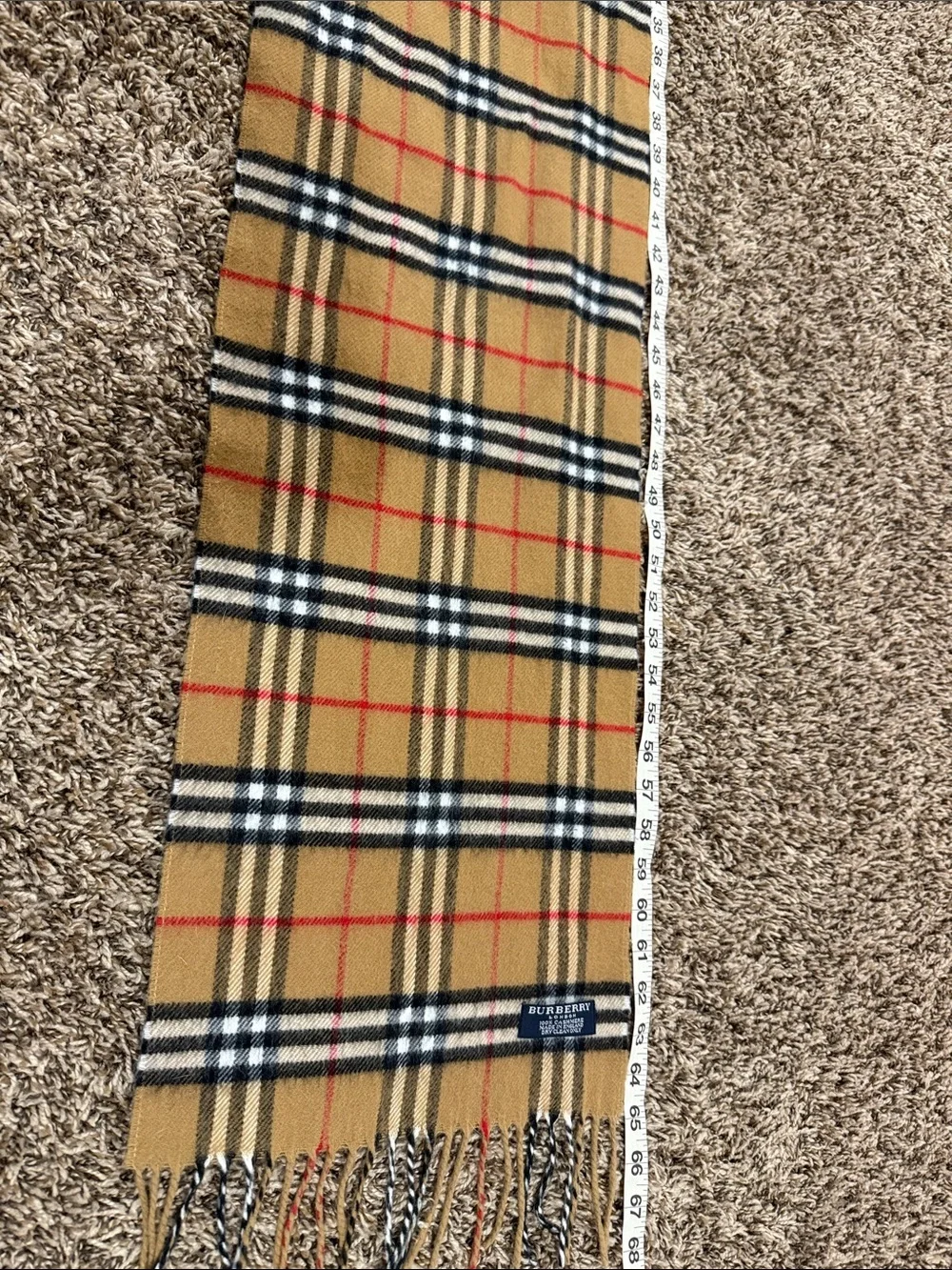 Burberry Beige Nova Check Wool Scarf with Black, White, and Red Stripes